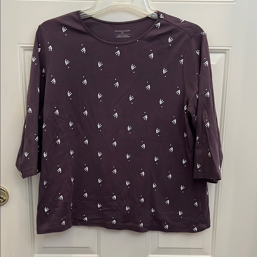 Christopher & Banks Purple Crown Print Three Quarter Sleeve  Tee.  Size:  XL